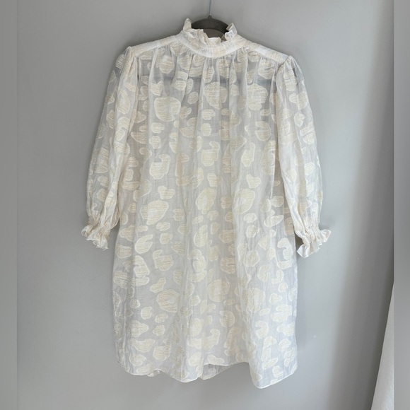 NWT Hunter Bell Henley Mini Dress Ivory Cheetah Jacquard Print Puff Sleeve, XS - Picture 4 of 6